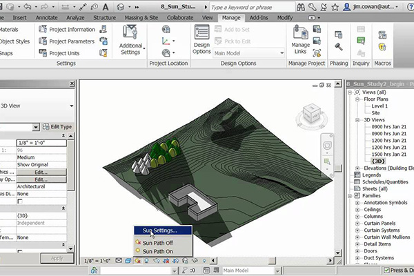 تنظیمات سایه در Revit